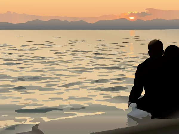 Digital art illustration generated by artificial intelligence watch the sunset over the lake