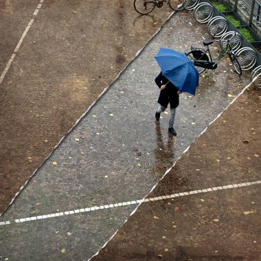 Yapay zeka, şemsiyeli bir adamın dijital sanat çizimini oluşturdu.