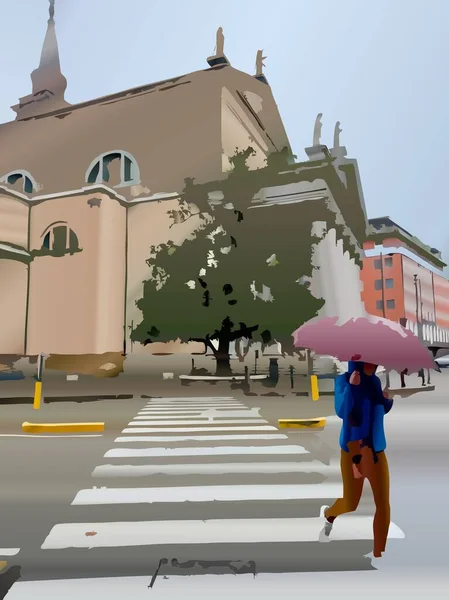 Gegenereerde Digitale Kunst Illustratie Van Een Vrouw Met Een Paraplu — Stockfoto