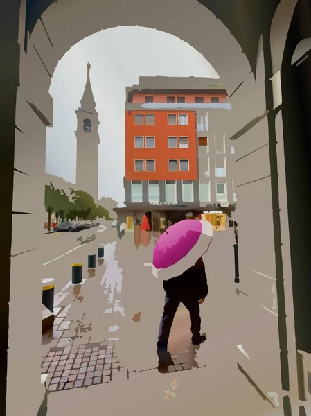 우산을 인간의 디지털 삽화를 만들어 로열티 프리 스톡 이미지
