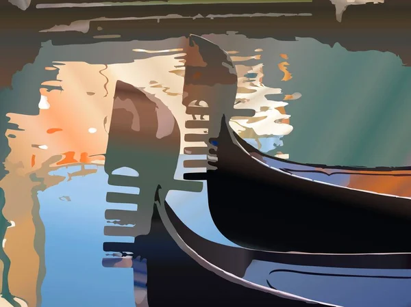Artificial intelligence generated digital art illustration of gondolas in Venice
