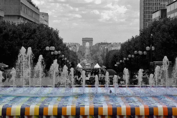 Colorful Fountain Black White Paris Background — Stock Photo, Image