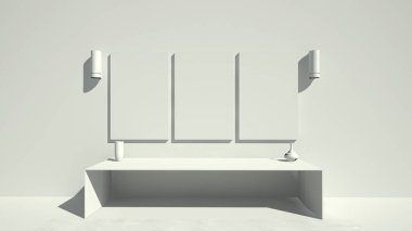 Beyaz bir duvarın ve tabloların 3 boyutlu modellenmesi ve çizimi