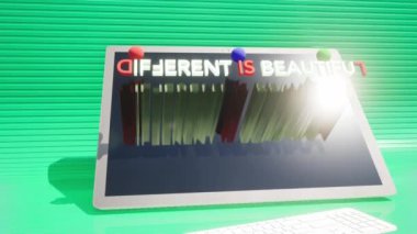 Dizüstü bilgisayar animasyonu ile 3D modelleme ve metin farklılığı çok güzel