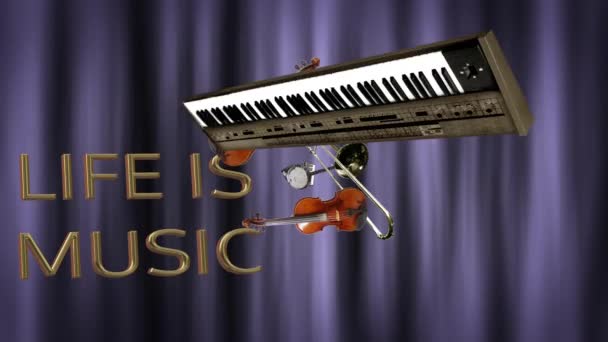Modelagem Com Animação Instrumentos Musicais Life Música Texto — Vídeo de Stock