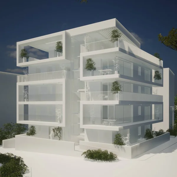 3D modeling and rendering of a modern residential building