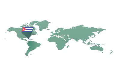 Küba ile Dünya haritası işaretlendi ve bayrak renkleriyle renklendirildi