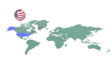 ABD ulusu ile Dünya haritası işaretlendi ve bayrak renkleriyle renklendirildi.