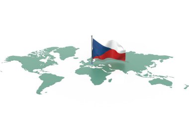 Vurgulanmış Çek Cumhuriyeti ve rüzgarda dalgalanan bayrağı olan dünya haritası