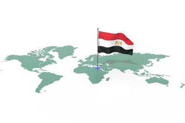Vurgulanmış Mısır ve rüzgarda dalgalanan bayrak ile Dünya haritası