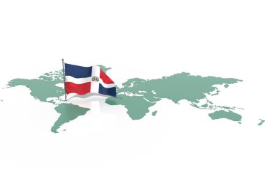 Vurgulanmış bir ülke olan Dünya haritası Domenican Cumhuriyeti ve rüzgarda dalgalanan bayrak