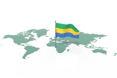 Vurgulanmış ülke haritası Gabon ve rüzgarda dalgalanan bayrak