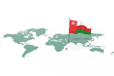 Vurgulanmış ülke haritası Rüzgarda dalgalanan Umman ve bayrak