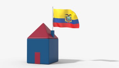 Çatıda rüzgarda dalgalanan Ekvador bayraklı 3D ev