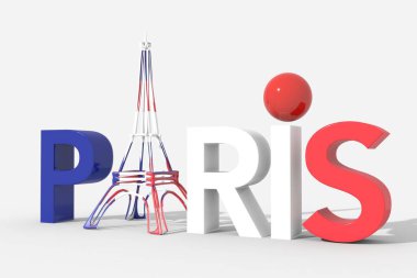Eyfel kulesi sembollü 3D PARIS metni ve Fransa bayrak renkleri