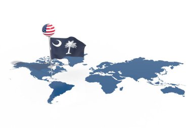 Güney Carolina bayrağı rüzgarda dalgalanırken 3D Dünya Gezegeni