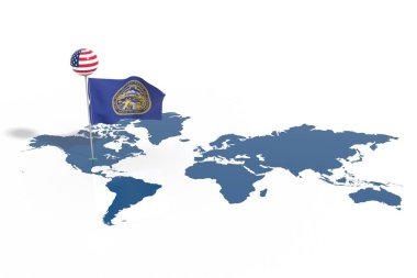 Rüzgarda dalgalanan Nebraska bayrağıyla 3D Dünya Gezegeni