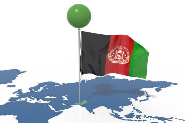 Afganistan bayrağı rüzgarda dalgalanırken 3D Dünya Gezegeni