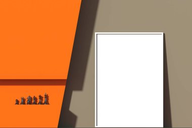 Ticaret ekibi duvarın önünde boş bir ilan panosuyla duruyor.