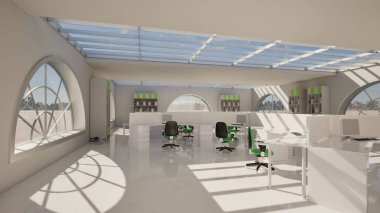 3d görselleştirme açık uzay ofisinin içi