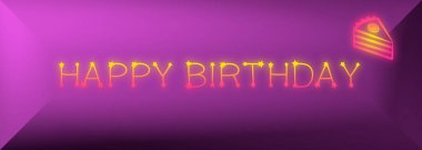 Parlayan neon ışığın arka planında neon yazılar var. Mutlu yıllar.