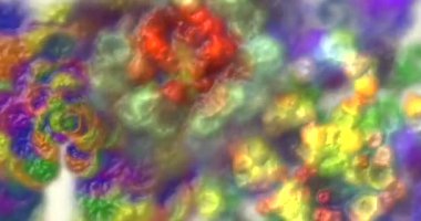 Çok farklı renk ve hareketlere sahip çizgi ve dairelerin soyut animasyonu