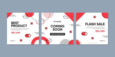 Sosyal medya gönderileri, mobil uygulamalar, afişler, internet veya internet reklamları için indirimli kare afiş şablonu. Geometrik kavrama sahip modaya uygun soyut kare şablonu.