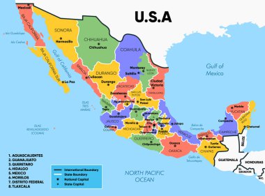Mexico Map with Detailed State and City Names