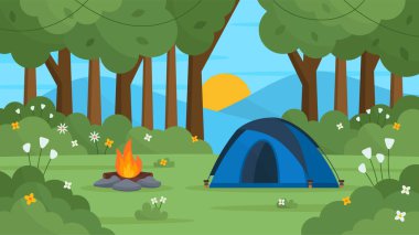 Yaz Kampı Orman Arkaplan Tasarımı Duvar Kağıdı olarak kullanılabilir