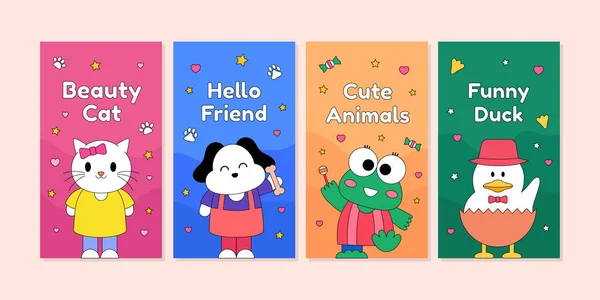 Cute Animals Social Media Template Collection Set Capaz Usar Para — Vetor de Stock
