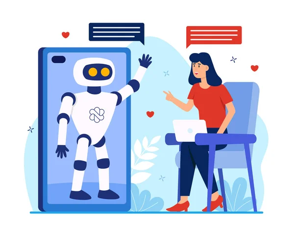 Chatbot Yapay Zeka Kadın Robot Tanıtımı Tartışması — Stok Vektör