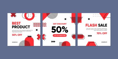 Sosyal medya gönderileri, mobil uygulamalar, afişler, internet veya internet reklamları için indirimli kare afiş şablonu. Renkli konsepte sahip moda soyut kare şablonu.