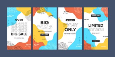 Soyut Renkli Memphis Geçmişi. Sosyal medya postası veya reklam için modayı değiştiren geometrik soyut şablon.