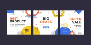 Sosyal medya gönderileri, mobil uygulamalar, afişler, internet veya internet reklamları için indirimli kare afiş şablonu. Renkli konsepte sahip moda soyut kare şablonu.