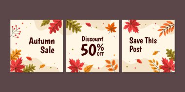 Sonbahar sezonu konsepti ile soyut kare şablonu. Sosyal medya gönderileri, mobil uygulamalar, pankart tasarımı, web veya internet reklamları için kullanılabiliyor.