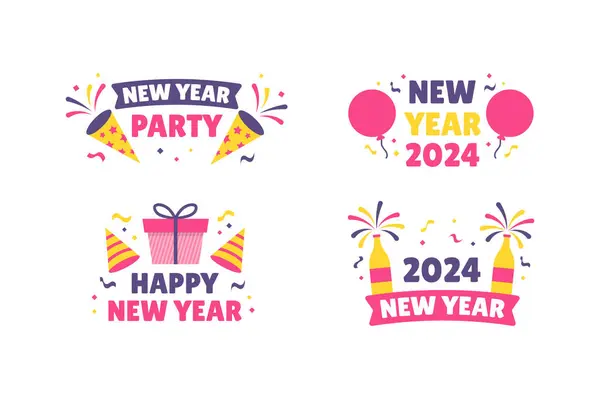 Mutlu yıllar 2024 Kutlama Etiketleri Toplama Seti