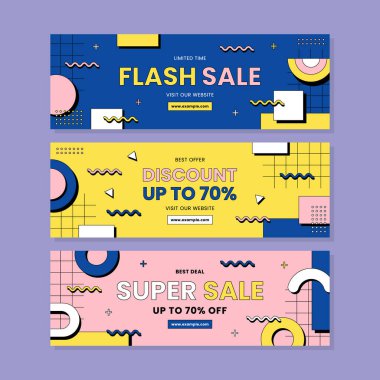 Promosyon satışı için pankart koleksiyonu. Sosyal medya paylaşımı, web sitesi ve internet reklamları için düzenlenebilir pankart