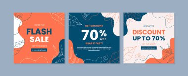 Sosyal medya gönderileri, mobil uygulamalar, afişler, internet veya internet reklamları için indirimli kare afiş şablonu. Doğayla iç içe modaya uygun kare şablonu kavramı.