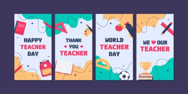 Dünya Öğretmenler Günü Sosyal Medya Şablonu Koleksiyonu. Okul Zamanı Duyuru Seti