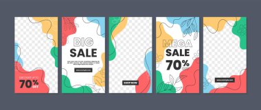 Sosyal medya için modaya uygun soyut indirimli indirimli satış tanıtımı. Soyut Renkli Arkaplan Şablonu