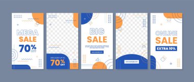 Soyut Renkli Memphis Geçmişi. Sosyal medya gönderisi ya da reklam için modaya uygun geometrik soyut şablon. Satış afişi şablonu tasarımı, Süper satış özel teklif seti.