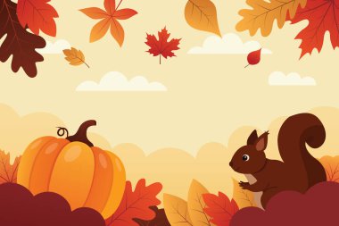 Sonbahar Düşen Yapraklar Arkaplanı. Ekim yeşili dalga çerçevesi. Şükran Günü kartı. Meşe yapraklı dekor Eylül posteri. Turuncu bitki.