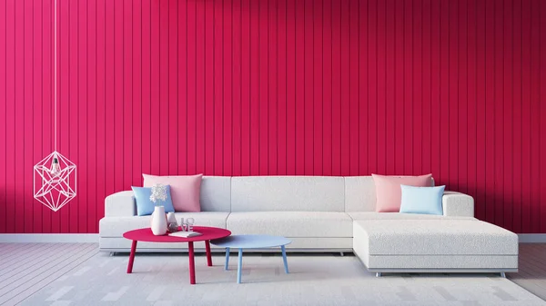 Viva Magenta Red Wall Color Year 2023 Living Room Interior — Stock Photo, Image