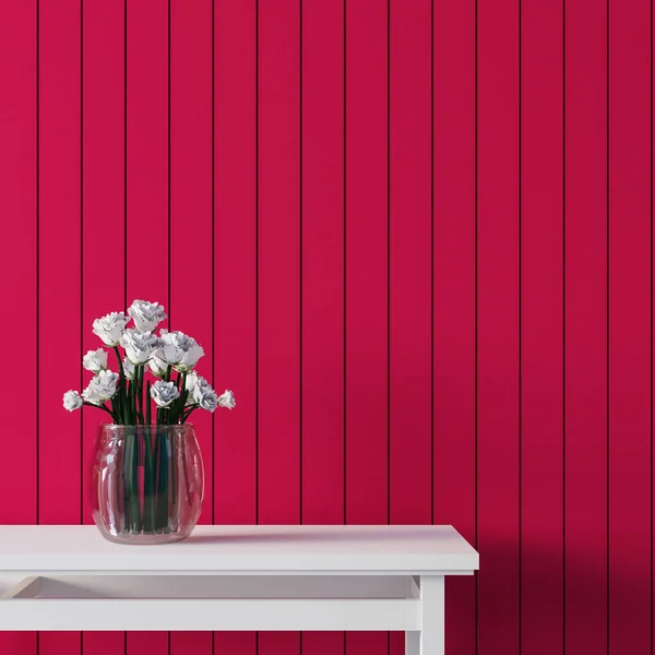 Viva Magenta Red Wall Colour Flower Cabinat Interior 2023 Rendering Стоковая Картинка