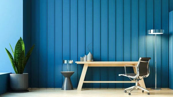 luxury Blue wall home office, working room - 3D rendering
