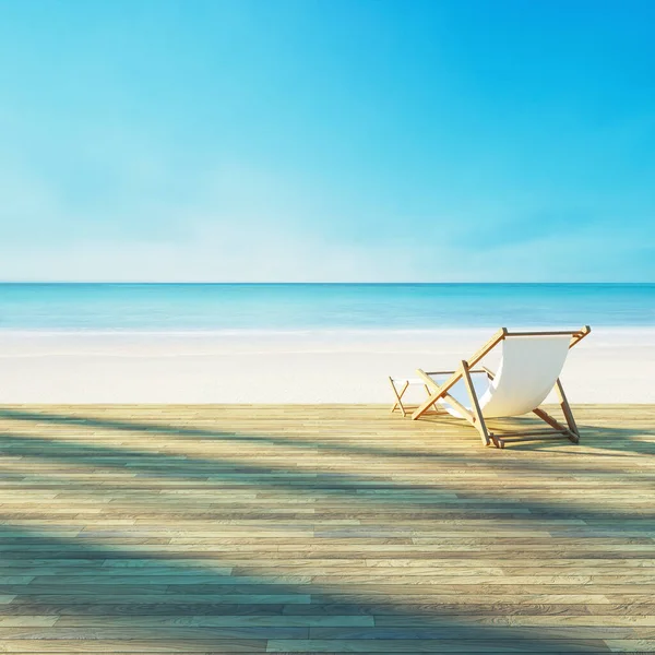 Beach lounge chair on white beach sunset sea view - 3D rendering