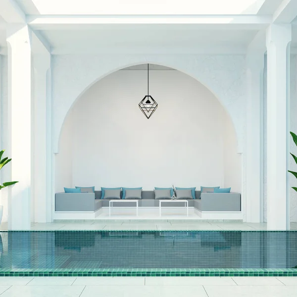 Modern Luxury Riad Living Room Garden Swimming Pool Courtyard Morocco — Stockfoto