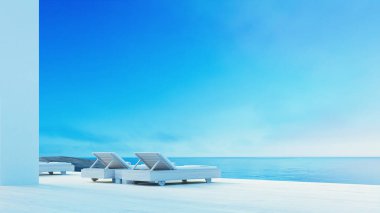 Deniz manzaralı Beach Lounge Terrace - Santorini adası tarzı - 3D görüntüleme