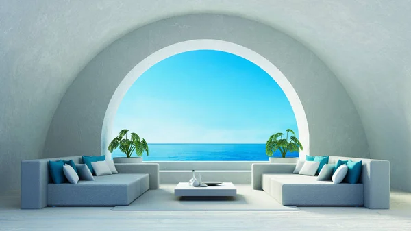 Beach Luxury Living Room Santorini Island Style Representación —  Fotos de Stock