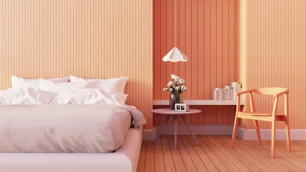 Şeftali Tüylü Turuncu Duvar Rengi Yatak Odası 2024 - Stok İmaj